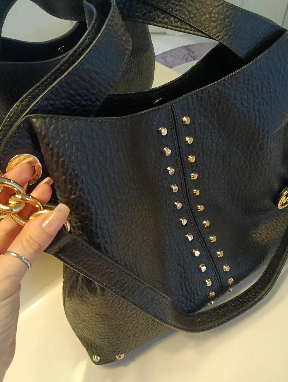 Michael Kors Uptown Astor Black Studded Leather Hobo Bag NWOT